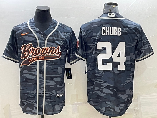 Men’s Cleveland Browns Nick Chubb #24 Grey Camouflage Jersey Joint Edition