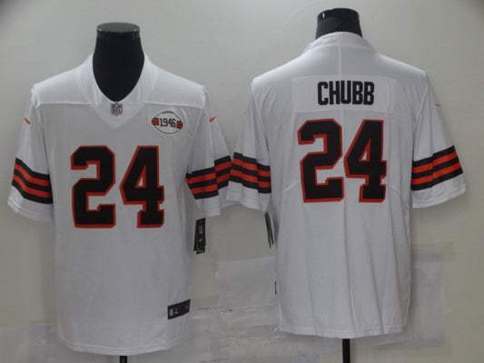 Men’s Cleveland Browns Nick Chubb #24 White 1946 Collection Alternate Jersey