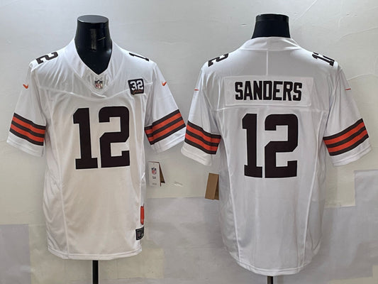 Men’s Cleveland Browns Shedeur Sanders #12 White 2025 NFL Draft 2nd Alternate Jersey