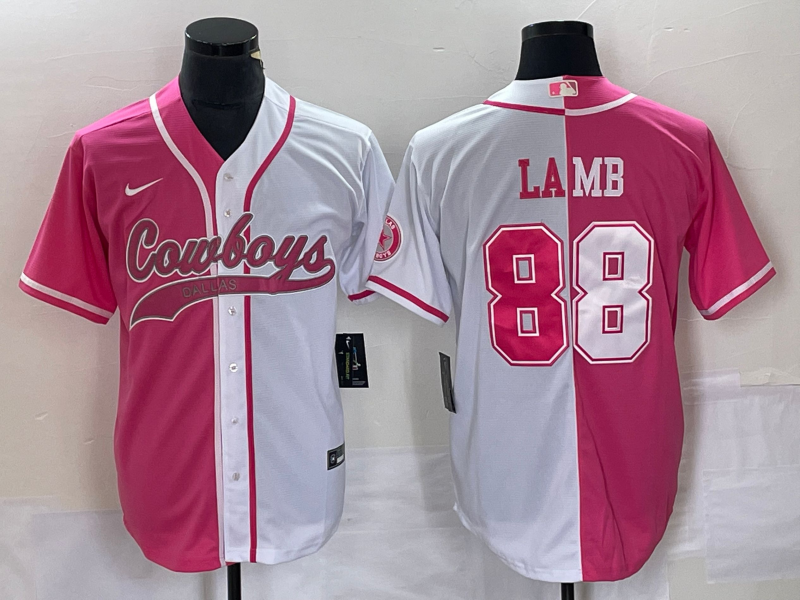 Men’s Dallas Cowboys CeeDee Lamb #88 Pink/White Jersey Joint Edition