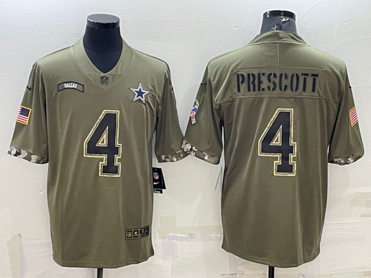 Men’s Dallas Cowboys Dak Prescott #4 Olive 2022 Salute To Service Limited Jersey