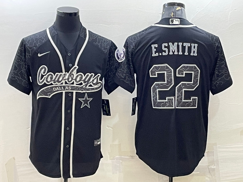 Men’s Dallas Cowboys Emmitt Smith #22 Black RFLCTV Limited Jersey Joint Edition
