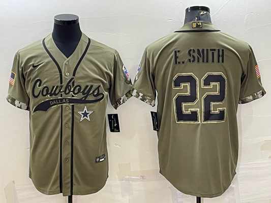 Men’s Dallas Cowboys Emmitt Smith #22 Olive 2022 Salute To Service Limited Jersey Joint Edition