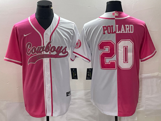 Men’s Dallas Cowboys Tony Pollard #20 Pink/White Jersey Joint Edition