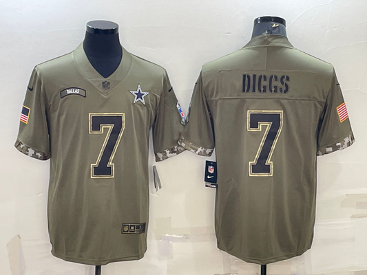 Men’s Dallas Cowboys Trevon Diggs #7 Olive 2022 Salute To Service Limited Jersey