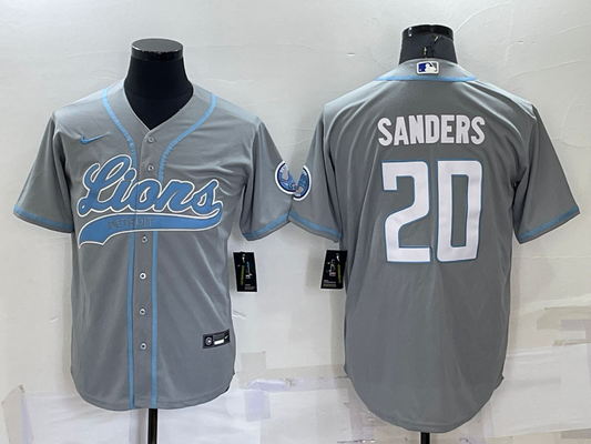 Men’s Detroit Lions Barry Sanders #20 Gray Jersey Joint Edition