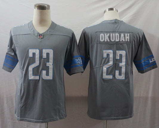 Men’s Detroit Lions Jeff Okudah #23 Gray Jersey