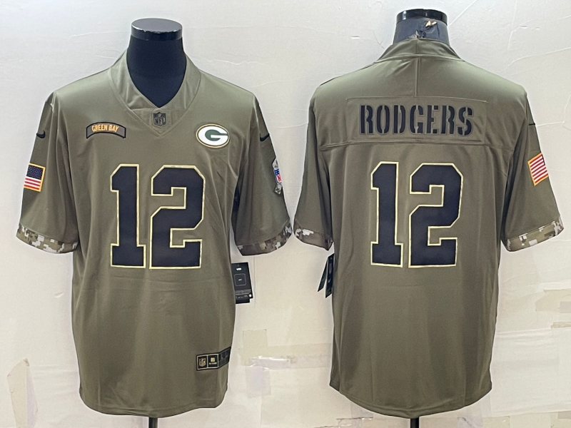 Men’s Green Bay Packers Aaron Rodgers #12 Olive 2022 Salute To Service Limited Jersey
