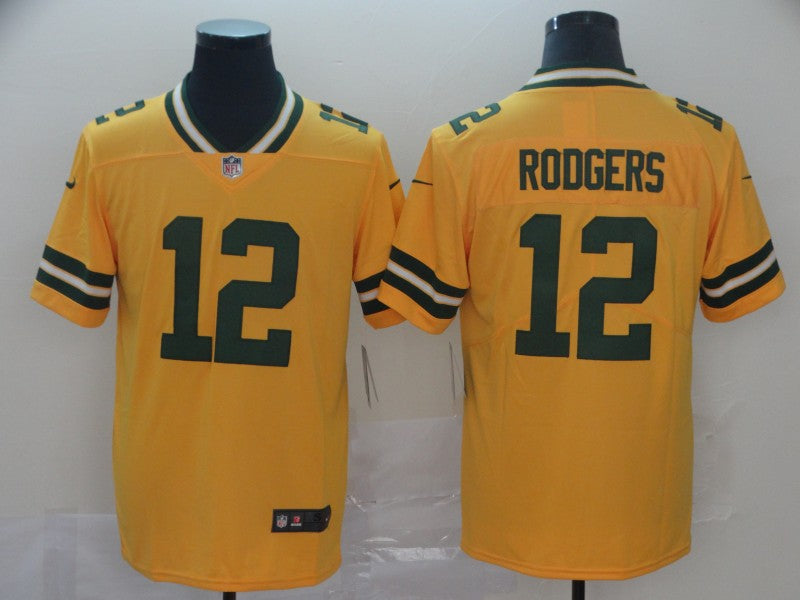 Men’s Green Bay Packers Aaron Rodgers #12 Yellow Inverted Legend Jersey