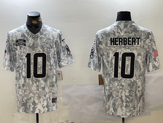 Men’s Los Angeles Chargers Justin Herbert #10 Arctic Camo 2024 Salute to Service Limited Jersey