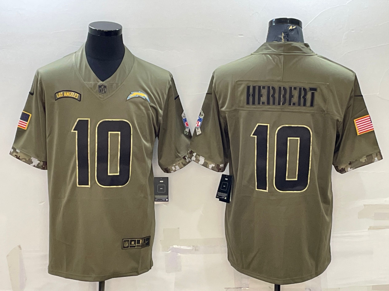 Men’s Los Angeles Chargers Justin Herbert #10 Olive 2022 Salute To Service Limited Jersey