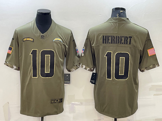 Men’s Los Angeles Chargers Justin Herbert #10 Olive 2022 Salute To Service Limited Jersey