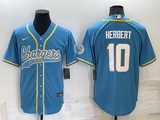 Men’s Los Angeles Chargers Justin Herbert #10 Powder Blue Jersey Joint Edition