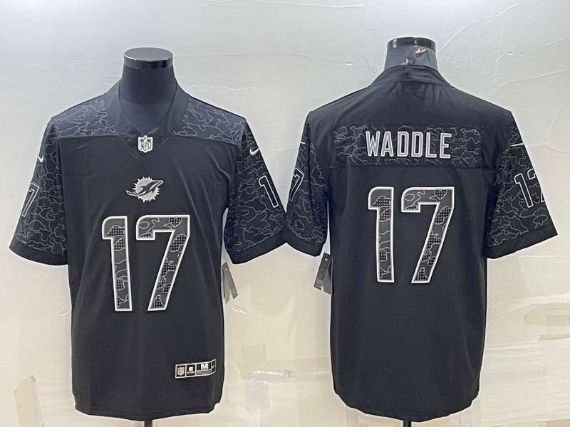 Men’s Miami Dolphins Jaylen Waddle #17 Black RFLCTV Limited Jersey
