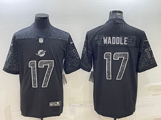 Men’s Miami Dolphins Jaylen Waddle #17 Black RFLCTV Limited Jersey