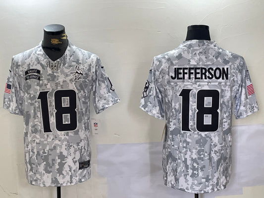 Men’s Minnesota Vikings Justin Jefferson #18 Arctic Camo 2024 Salute to Service Limited Jersey