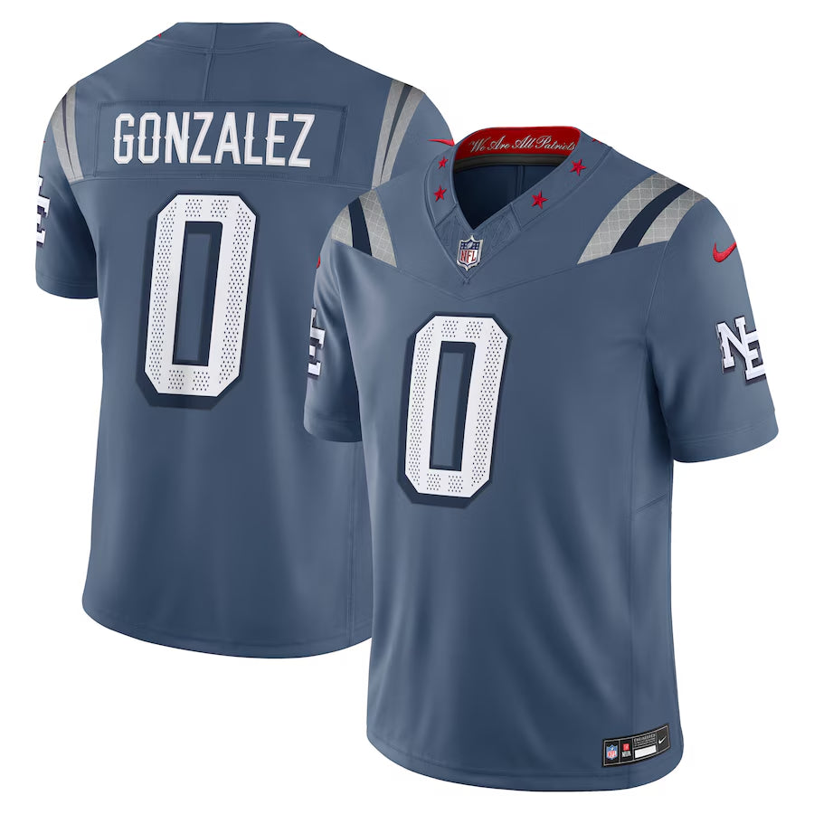 Men’s New England Patriots Christian Gonzalez #0 Storm Blue 2025 Rivalries Collection Limited Jersey