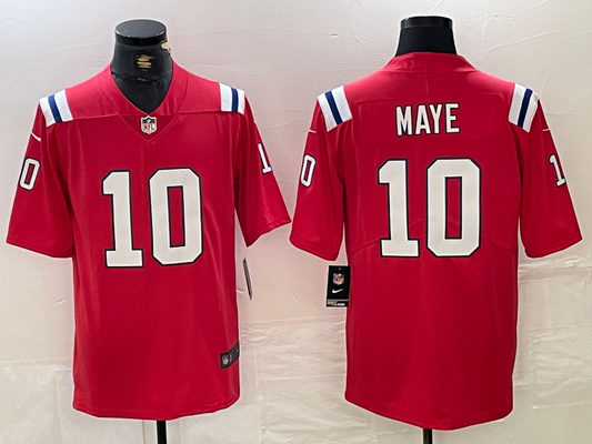 Men’s New England Patriots Drake Maye #10 Red Jersey