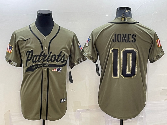 Men’s New England Patriots Mac Jones #10 Olive 2022 Salute To Service Limited Jersey Joint Edition