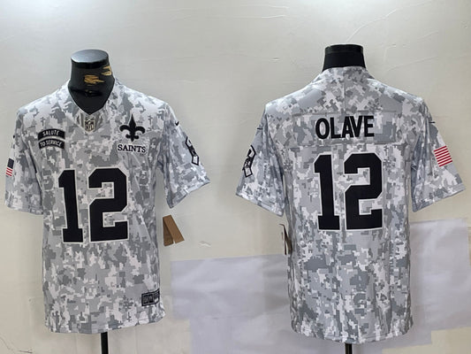 Men’s New Orleans Saints Chris Olave #12 Arctic Camo 2024 Salute to Service Limited Jersey