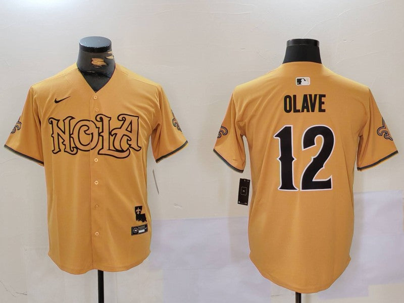 Men’s New Orleans Saints Chris Olave #12 Yellow Jersey