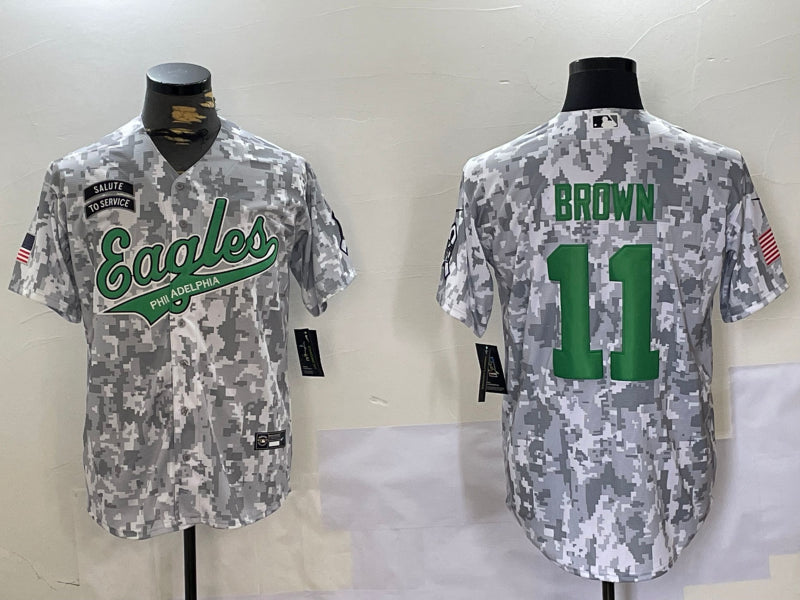 Men’s Philadelphia Eagles A.J. Brown #11 Arctic Camo 2024 Salute to Service Jersey