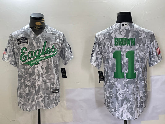 Men’s Philadelphia Eagles A.J. Brown #11 Arctic Camo 2024 Salute to Service Jersey