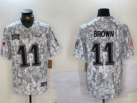 Men’s Philadelphia Eagles A.J. Brown #11 Arctic Camo 2024 Salute to Service Limited Jersey