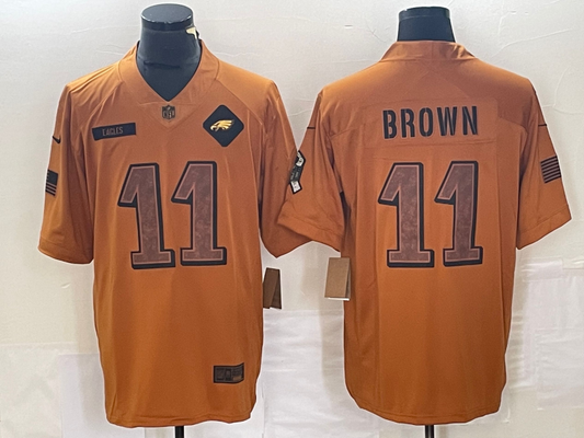 Men’s Philadelphia Eagles A.J. Brown #11 Brown 2023 Salute To Service Limited Jersey