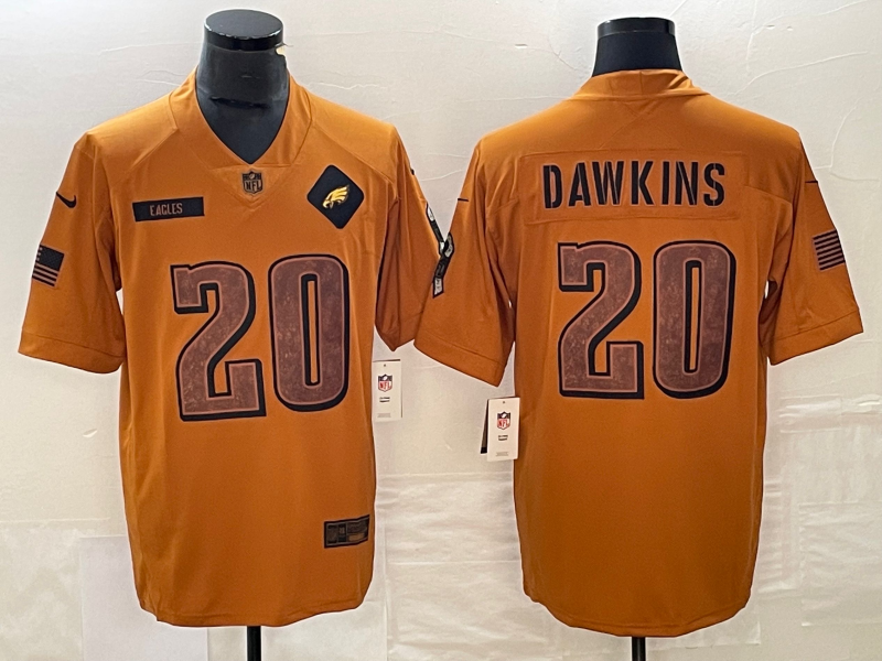 Men’s Philadelphia Eagles Brian Dawkins #20 Brown 2023 Salute To Service Retired Limited Jersey