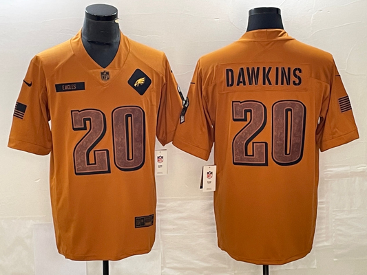 Men’s Philadelphia Eagles Brian Dawkins #20 Brown 2023 Salute To Service Retired Limited Jersey
