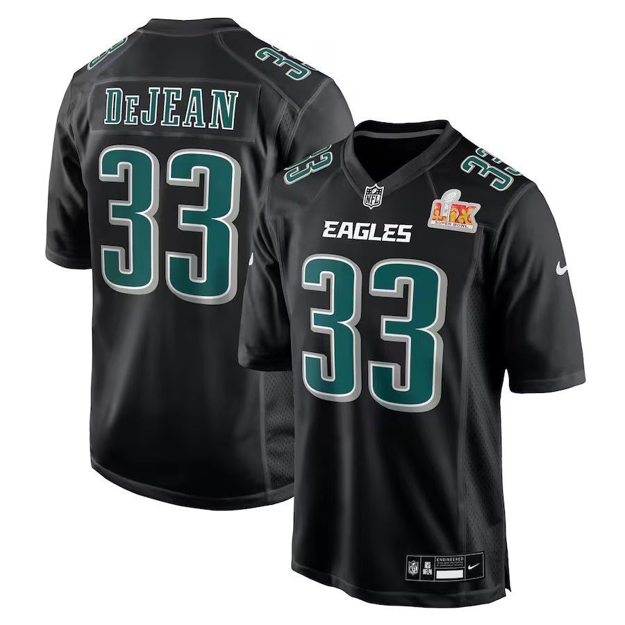 Men’s Philadelphia Eagles Cooper DeJean #33 Carbon Black Super Bowl LIX Jersey