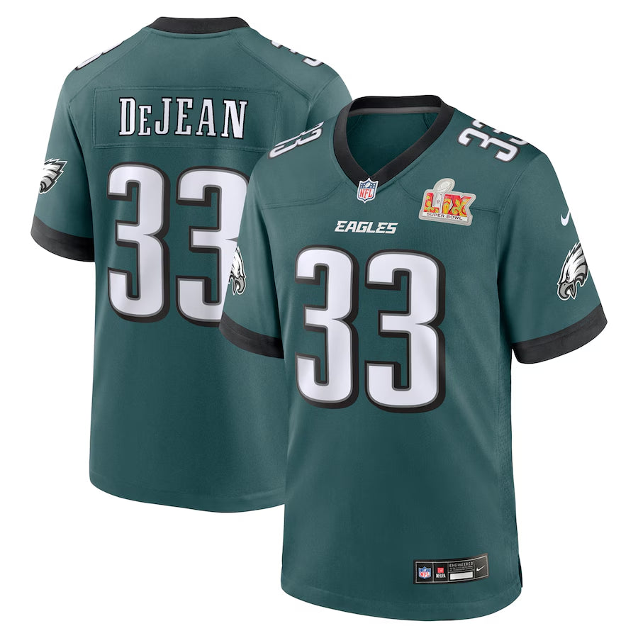 Men’s Philadelphia Eagles Cooper DeJean #33 Midnight Green Super Bowl LIX Jersey