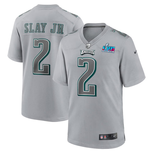 Men’s Philadelphia Eagles Darius Slay Jr. #2 Gray Super Bowl LVII Patch Atmosphere Jersey