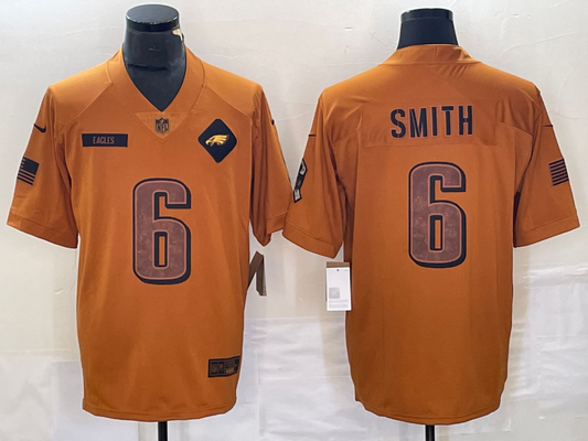 Men’s Philadelphia Eagles DeVonta Smith #6 Brown 2023 Salute To Service Limited Jersey