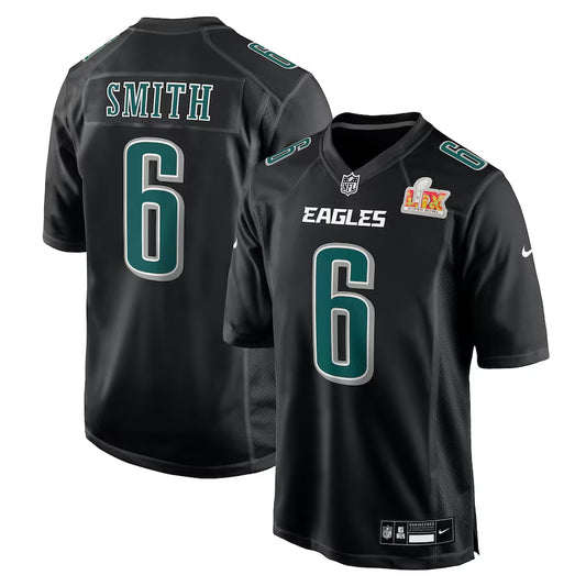 Men’s Philadelphia Eagles DeVonta Smith #6 Carbon Black Super Bowl LIX Jersey