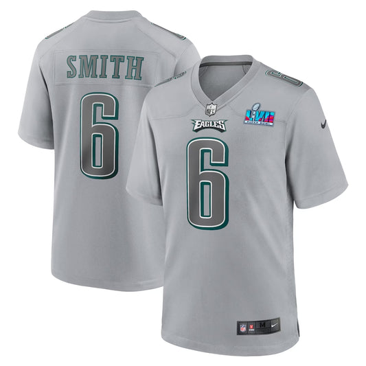 Men’s Philadelphia Eagles DeVonta Smith #6 Gray Super Bowl LVII Patch Atmosphere Jersey