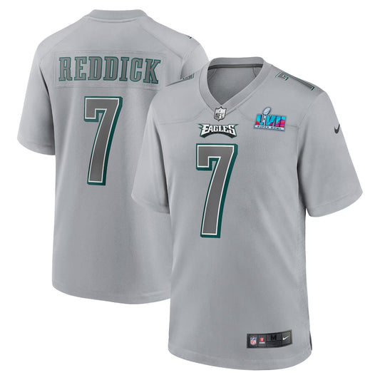 Men’s Philadelphia Eagles Haason Reddick #7 Gray Super Bowl LVII Patch Atmosphere Jersey
