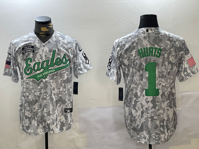 Men’s Philadelphia Eagles Jalen Hurts #1 Arctic Camo 2024 Salute to Service Jersey