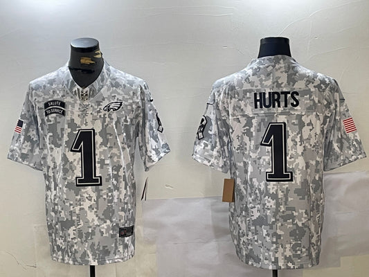 Men’s Philadelphia Eagles Jalen Hurts #1 Arctic Camo 2024 Salute to Service Limited Jersey