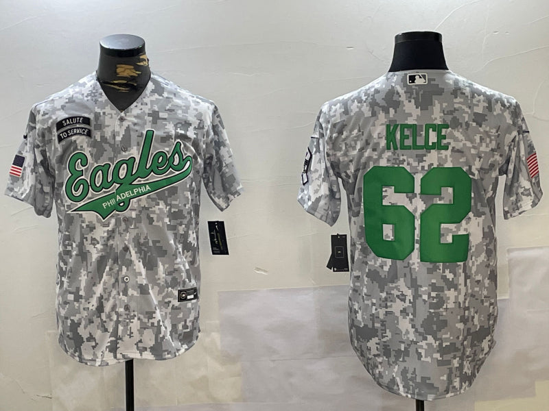 Men’s Philadelphia Eagles Jason Kelce #62 Arctic Camo 2024 Salute to Service Jersey