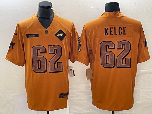 Men’s Philadelphia Eagles Jason Kelce #62 Brown 2023 Salute To Service Retired Limited Jersey