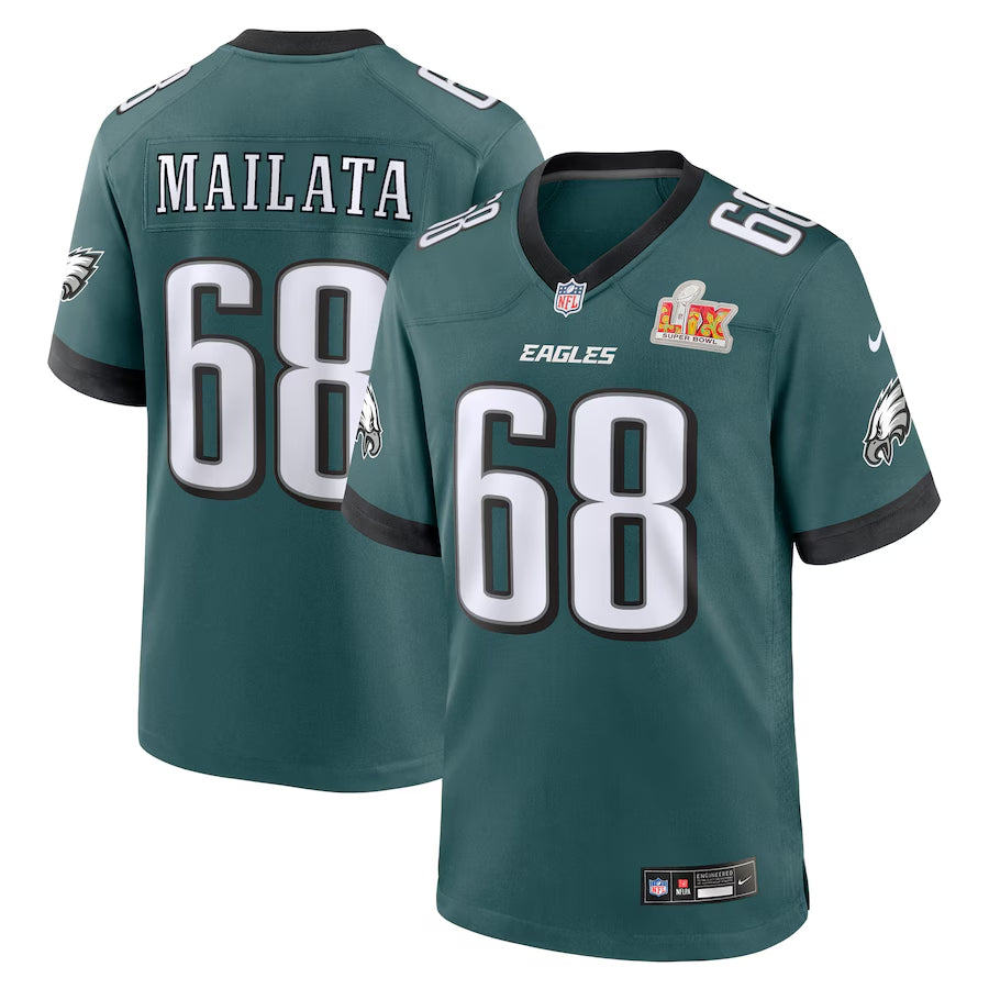 Men’s Philadelphia Eagles Jordan Mailata #68 Midnight Green Super Bowl LIX Jersey