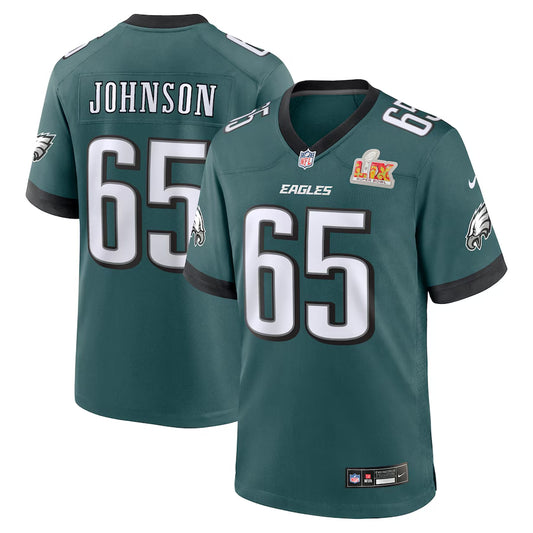 Men’s Philadelphia Eagles Lane Johnson #65 Midnight Green Super Bowl LIX Jersey