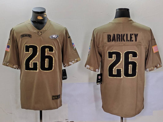 Men’s Philadelphia Eagles Saquon Barkley #26 Olive Salute To Service Jersey