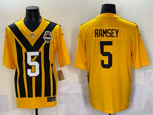 Men’s Pittsburgh Steelers Jalen Ramsey #5 Gold Alternate 1933 Throwback Jersey
