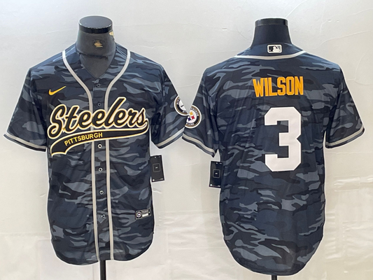 Men’s Pittsburgh Steelers Russell Wilson #3 Grey Camouflage Jersey Joint Edition