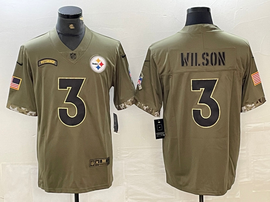 Men’s Pittsburgh Steelers Russell Wilson #3 Olive 2022 Salute To Service Limited Jersey