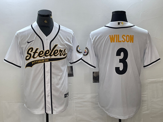 Men’s Pittsburgh Steelers Russell Wilson #3 White Jersey Joint Edition