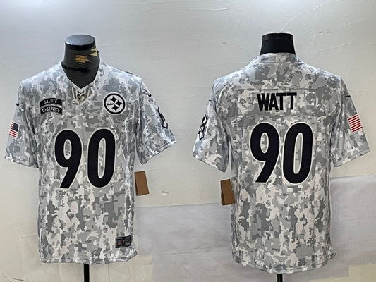 Men’s Pittsburgh Steelers T.J. Watt #90 Arctic Camo 2024 Salute to Service Limited Jersey